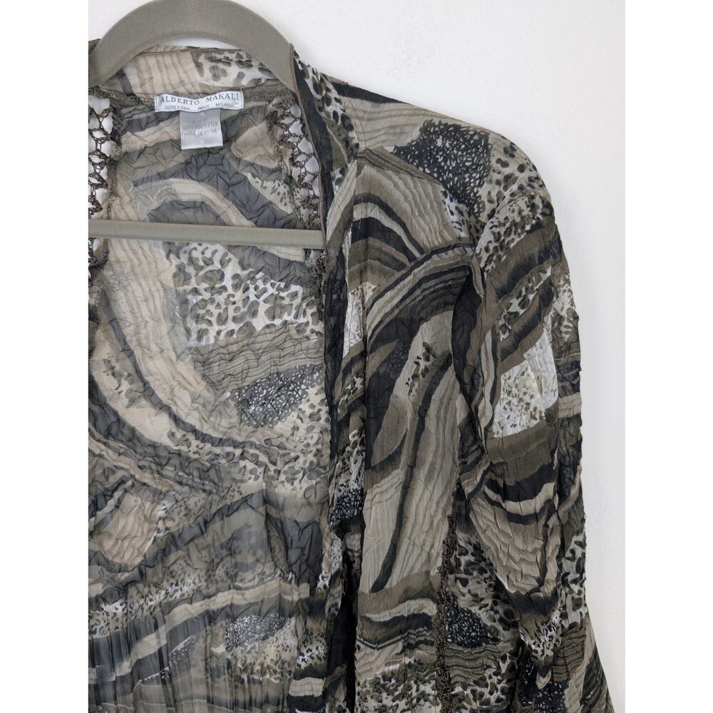 Alberto Makali Cardigan Crinkle Open Front Lace Mixed Animal Print Black Size M - Picture 2 of 10